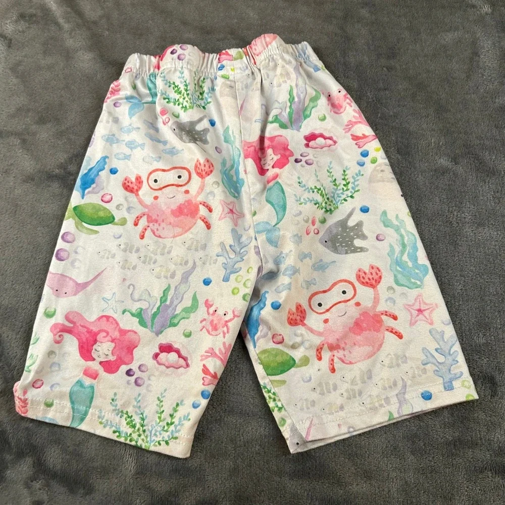 Shein Under The Sea Pajama Set Kids 7 Years Multicolor Mermaid Crab Stretch